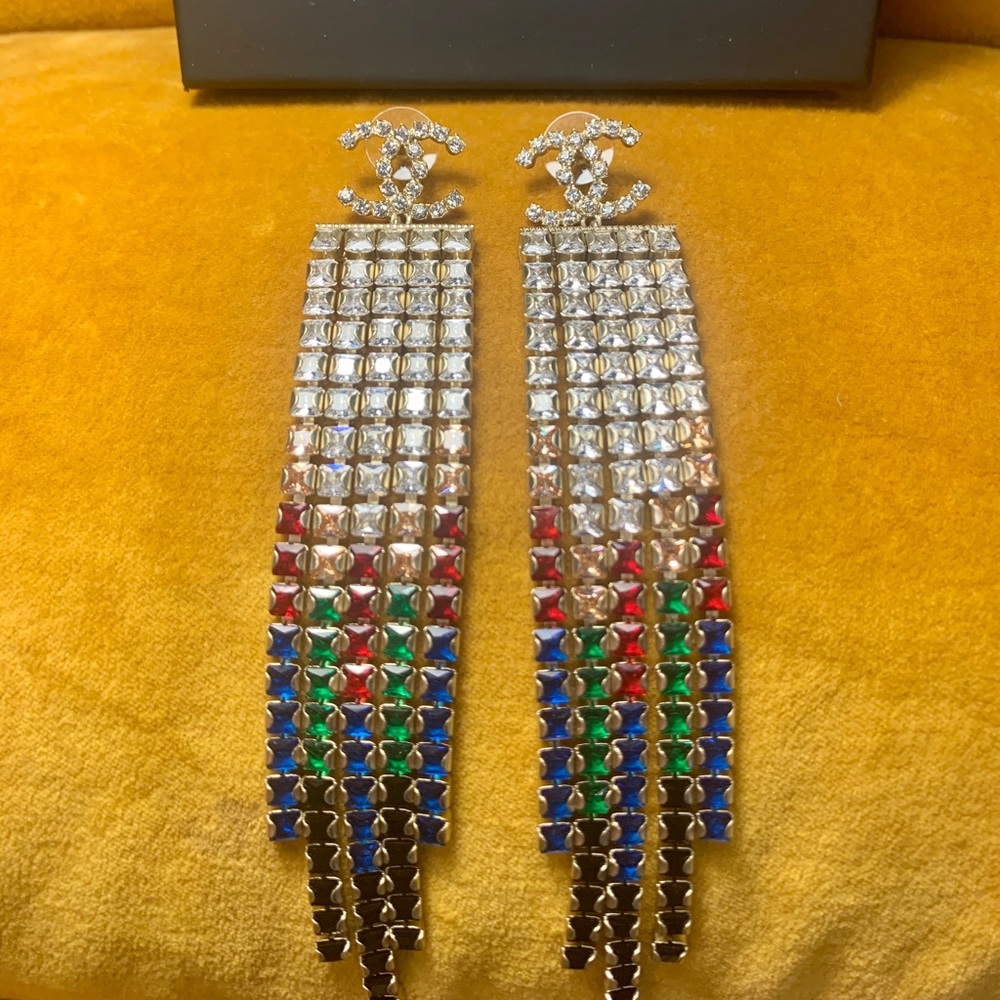 Chanel multicolored crystal chandelier earrings
